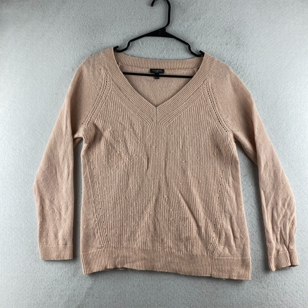 Talbots Sweater Womens M Medium Petite Pink Cashmere Wool Blend Pullover V-Neck